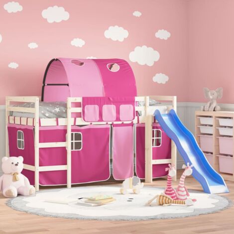 Vidaxl – Rideaux pour lit mezzanine avec tunnel rose 100x75 cm – 100% polyester – 3 poches de rangement – Dimensions adaptées aux lits combinés