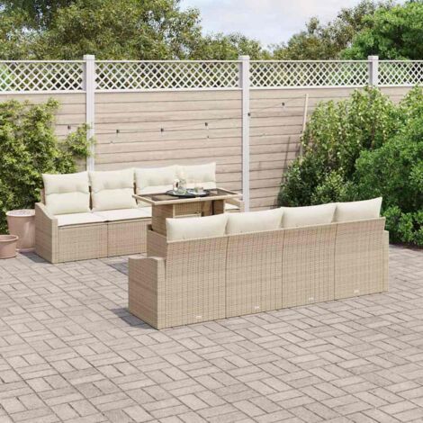 vidaXL Ensemble de canapé de jardin avec coussin 7 pcs beige et crème (1/5)