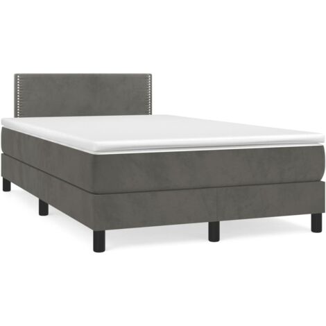 Sommier à lattes de lit et matelas gris foncé 120x190cm velours vidaXL