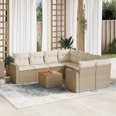 Salon de jardin avec coussins 9 pcs beige résine tressée vidaXL (1/3)
