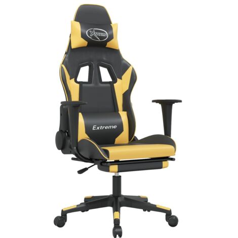 Vidaxl – Chaise gaming avec repose-pied réglable – Similicuir noir et doré – Dossier pivotant 360° – Dimensions 67x58x128cm (1/6)