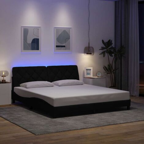vidaXL Cadre de lit avec LED sans matelas noir 180x200 cm tissu (1/5)