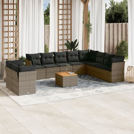 vidaXL Salon de jardin 11 pcs avec coussins gris résine tressée (1/5)