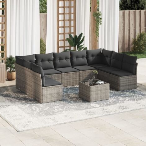 vidaXL Salon de jardin avec coussins 10 pcs gris résine tressée (1/3)