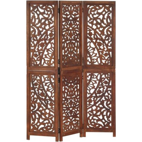 Cloison de séparation 3 panneaux Marron 120x165cm Bois manguier vidaXL