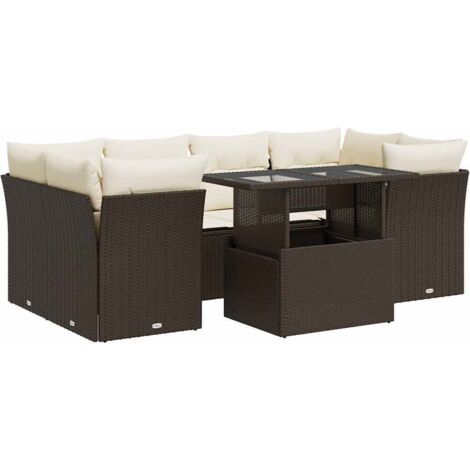 vidaXL Salon de jardin avec coussins 7 pcs marron résine tressée (1/5)