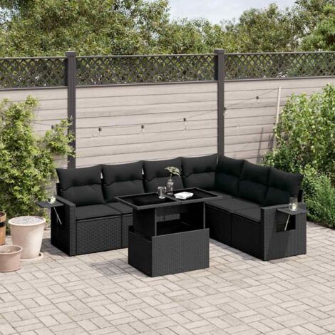 Salon de jardin 7 pcs avec coussins noir résine tressée vidaXL (1/5)
