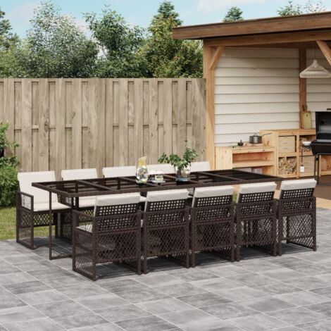 vidaXL Ensemble à manger de jardin et coussins 11 pcs marron rotin