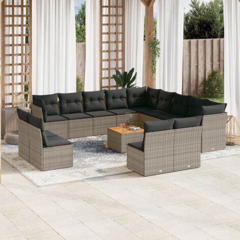 vidaXL Salon de jardin avec coussins 14 pcs gris résine tressée (1/3)