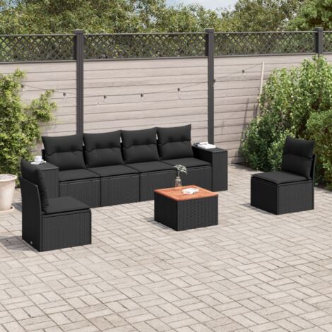 Salon de jardin 7 pcs avec coussins noir résine tressée vidaXL (1/3)