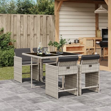 Vidaxl – Ensemble table et chaise de jardin 5 places – Résine tressée gris clair – Coussins épais amovibles – Dimensions table 110x106x73 cm