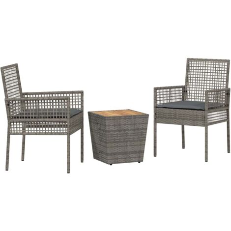 Ensemble bistro de jardin 3 pcs Gris Poly rotin vidaXL (1/5)