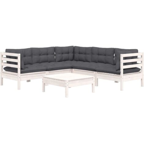 vidaXL Salon de jardin 6 pcs avec coussins blanc bois de pin massif (1/5)