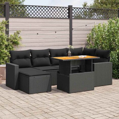 vidaXL Salon de jardin 7 pcs avec coussins noir résine tressée (1/5)