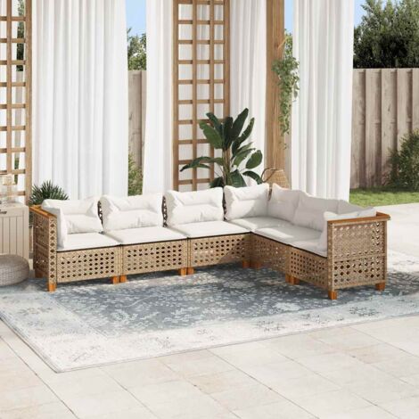 vidaXL Salon de jardin avec coussins 6 pcs beige résine tressée (1/5)