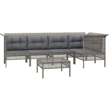 Salon de jardin 6 pcs avec coussins Gris Résine tressée vidaXL (1/5)