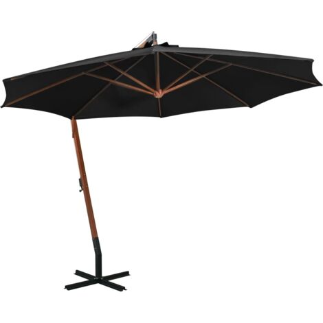 Parasol de jardin suspendu avec mât noir bois de sapin massif vidaXL