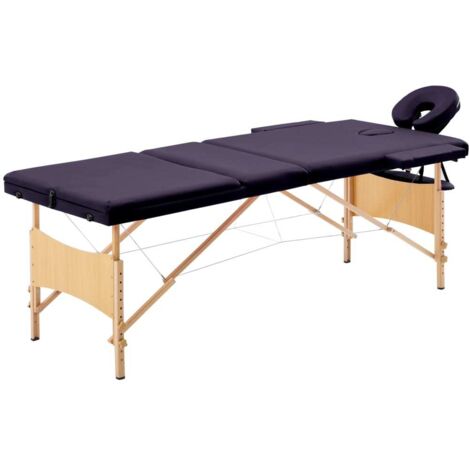 vidaXL Table de massage pliable 3 zones Bois Violet