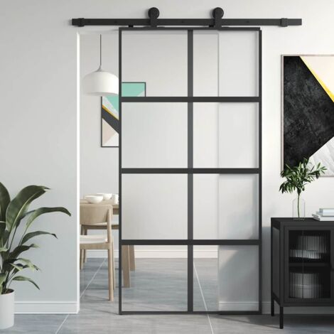 Vidaxl – Porte coulissante noire 102,5x205 cm en verre trempé et aluminium – Coulissement silencieux – Design moderne et minimaliste