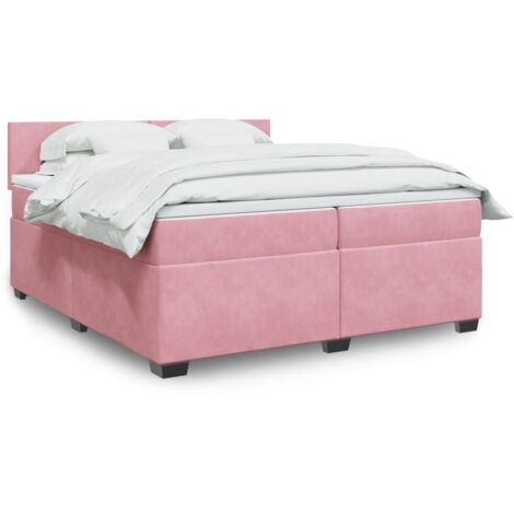vidaXL Sommier à lattes de lit avec matelas Rose 200x200 cm Velours
