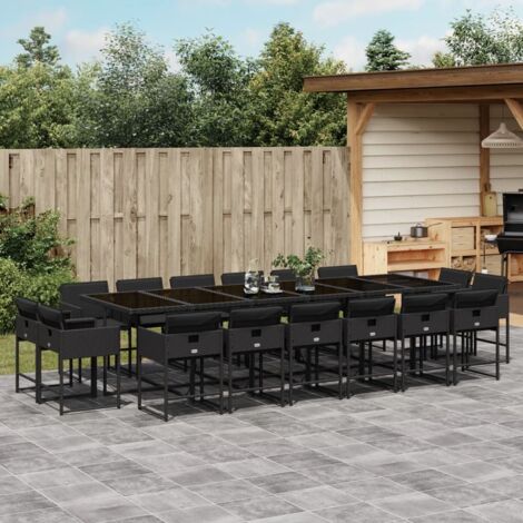 vidaXL Ensemble à manger de jardin 17 pcs coussins noir résine tressée