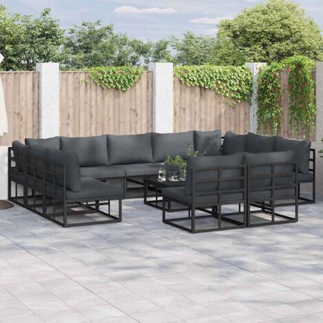vidaXL Ensemble de canapé de jardin avec coussin 12 pcs Noir Aluminium (1/5)