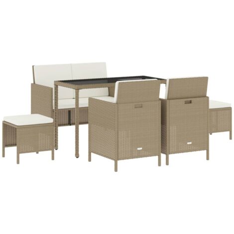 Vidaxl – Ensemble table et chaises de jardin 6 places – Résine tressée beige – Table en verre trempé – Coussins épais 5cm en polyester (1/6)