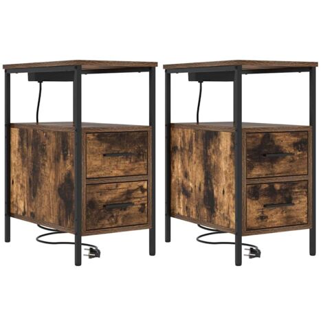 Table de chevet avec tiroir 2 pcs Chêne fumé 30 x 48 x 61 cm vidaXL (1/5)
