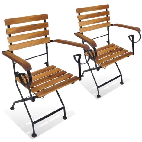Vidaxl – Chaises pliantes en acier et acacia massif – Lot de 2 – Résistantes aux intempéries – Faciles à nettoyer et à ranger
