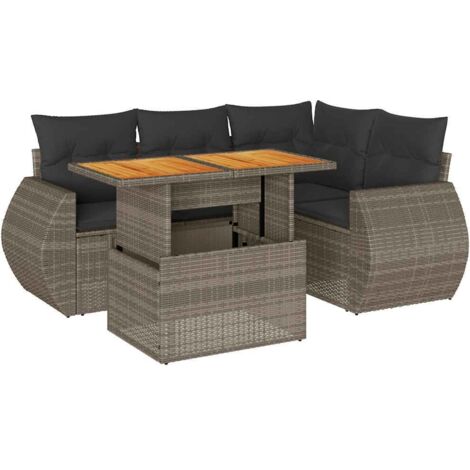 Salon de jardin 5 pcs avec coussins gris résine tressée vidaXL