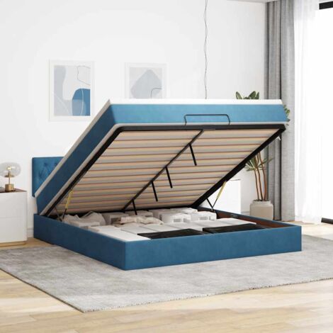 VidaXL Cadre de lit ottoman avec matelas bleu foncé 160x200 cm velours (1/5)