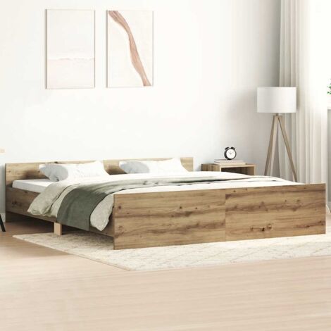 Vidaxl – Cadre de lit en chêne artisanal 180x200 cm – Lit avec tiroirs – Bois d'ingénierie et pin massif – Assemblage requis (1/5)