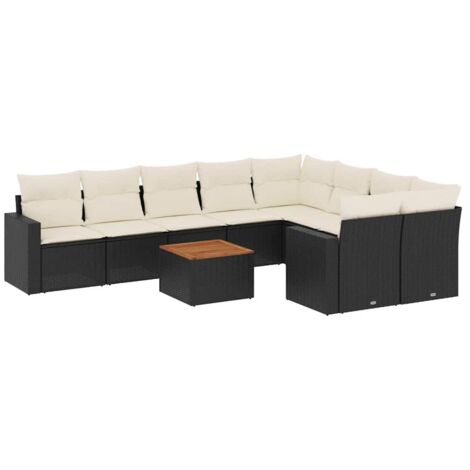 Salon de jardin 10 pcs avec coussins noir résine tressée vidaXL (1/5)