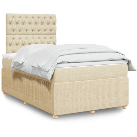 Sommier à lattes de lit avec matelas Crème 120x200 cm Tissu vidaXL (1/5)