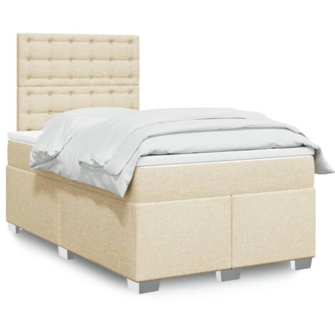 vidaXL Sommier à lattes de lit avec matelas Crème 120x200 cm Tissu (1/5)