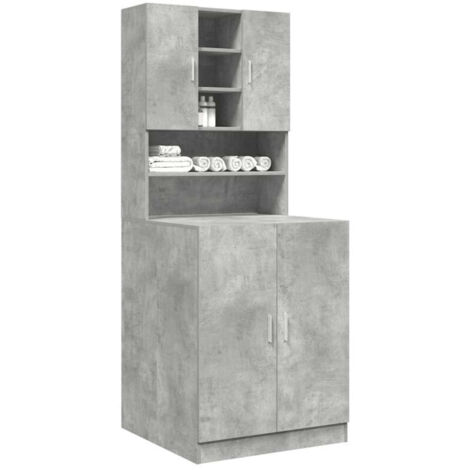 Vidaxl – Armoires pour machine à laver 2pcs – Bois d'ingénierie gris béton – Dimensions 70,5 x 71,5 x 181,5 cm – Résistance à l'humidité