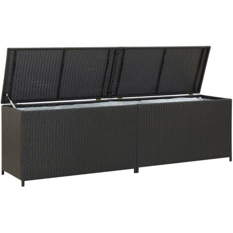 Vidaxl – Coffre de jardin en résine tressée 200x50x60 cm – Résistant aux intempéries – Mécanisme de levage à gaz – Bon espace de rangement