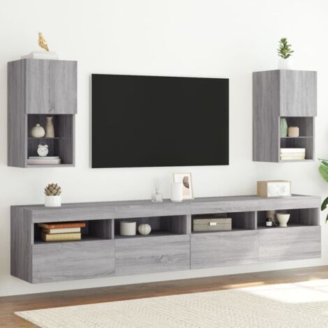 vidaXL 2 Piece TV Cabinet Set with LED Lights Grey Sonoma 30,5x30x60 cm