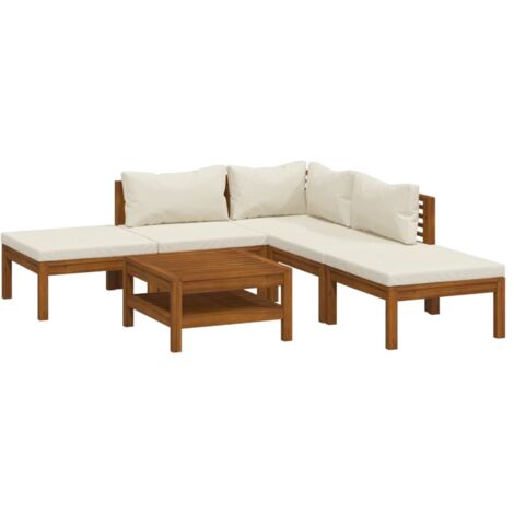 Salon de jardin 6 pcs avec coussin crème Bois d'acacia solide vidaXL (1/5)