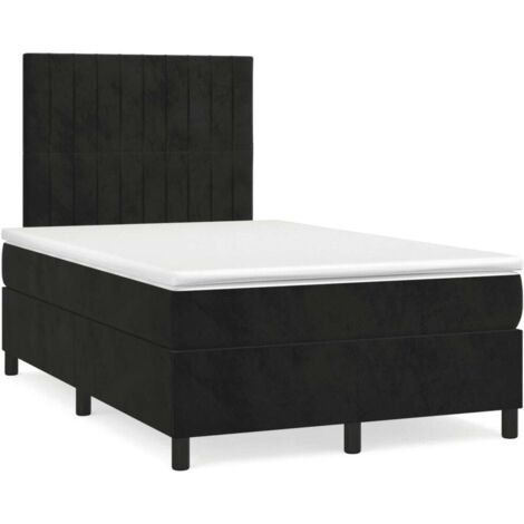 vidaXL Sommier à lattes de lit et matelas LED noir 120x190 cm velours (1/5)