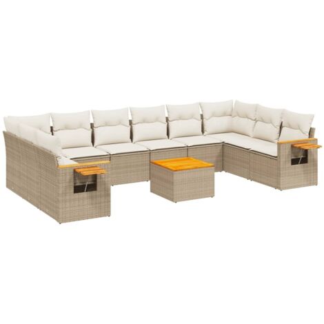 Salon de jardin 11 pcs avec coussins beige résine tressée vidaXL (1/3)