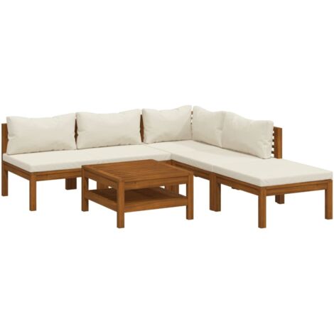 Salon de jardin 6 pcs avec coussin crème Bois d'acacia solide vidaXL