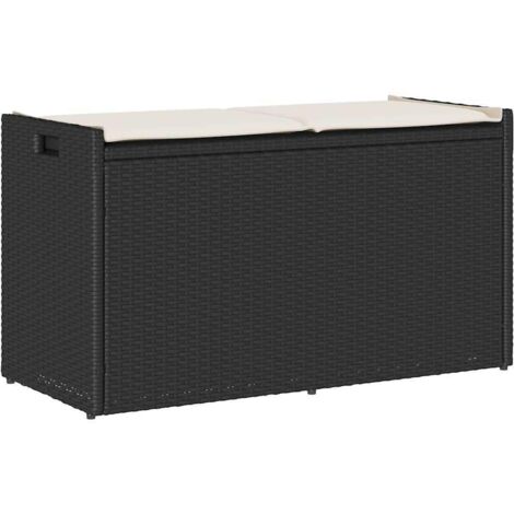 vidaXL Outdoor Storage Bench with Cushion Black 100 cm Poly Rattan