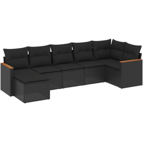 Salon de jardin 7 pcs avec coussins noir résine tressée vidaXL (1/3)