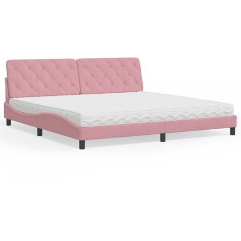 vidaXL Lit avec matelas rose 200x200 cm velours (1/5)