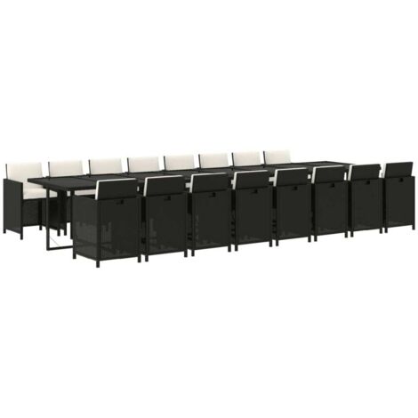 vidaXL Ensemble à manger de jardin 17 pcs coussins noir résine tressée