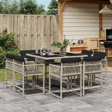 vidaXL Ensemble à manger de jardin et coussins 9 pcs gris clair rotin