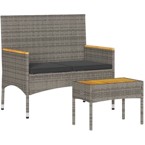 vidaXL Banc de jardin 2 places avec coussins/table gris résine tressée (1/5)