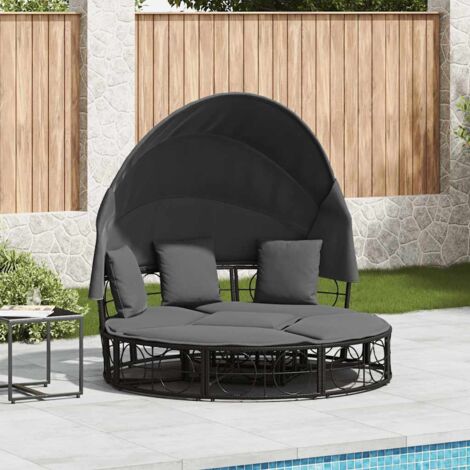Vidaxl – Lit de repos d'extérieur avec auvent et coussins – Résine tressée – Dimensions 160x151cm – Résistance aux UV et à l'eau