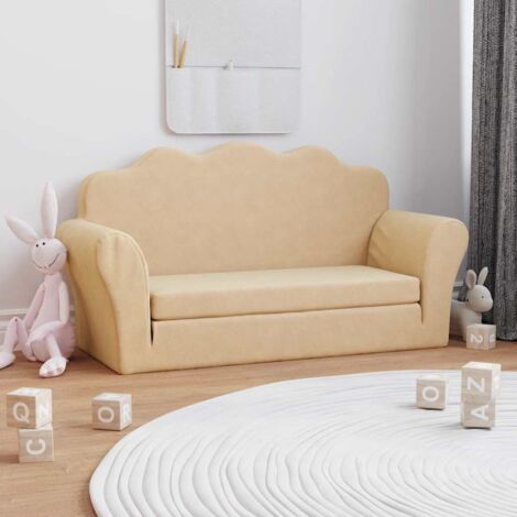 Vidaxl – Canapé-lit 2 places crème peluche douce – Dimensions 94x90 cm – Housse amovible – Pour enfants – Design 2 en 1 fauteuil et lit